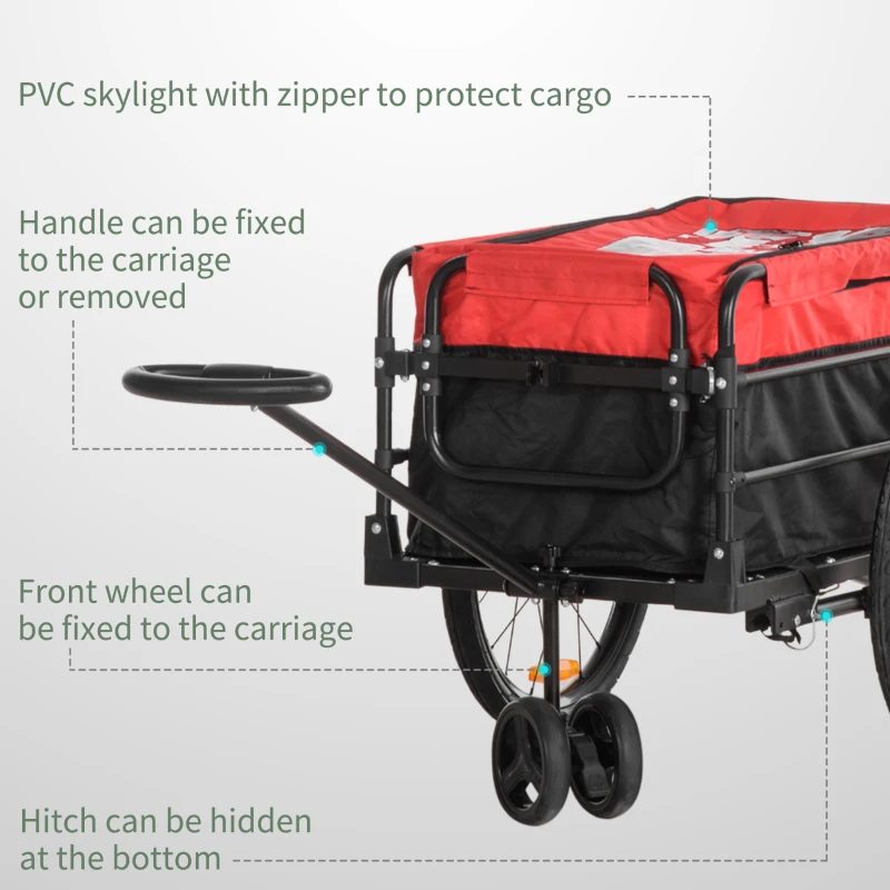 Aosom Bike Cargo Trailer & Wagon Cart, Multi-Use Garden Cart with Removable Box, 20'' Big Wheels, Reflectors, Hitch and Handle, Red