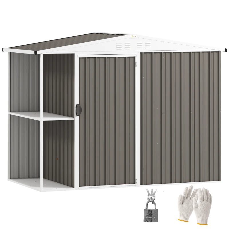 Outsunny 8 x 4ft Outdoor Garden Shed, Metal Shed with Air Vents and Lock for Backyard, Garden, Patio, Warm Gray