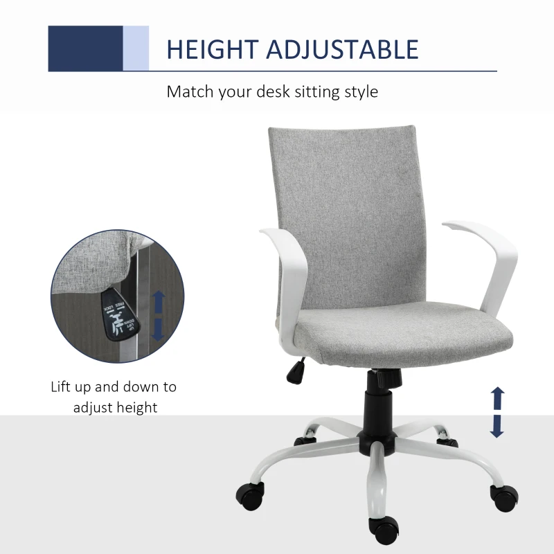Vinsetto Linen Mid Back Office Chair With Tilt Function, Swivel Computer Chair, Light Grey