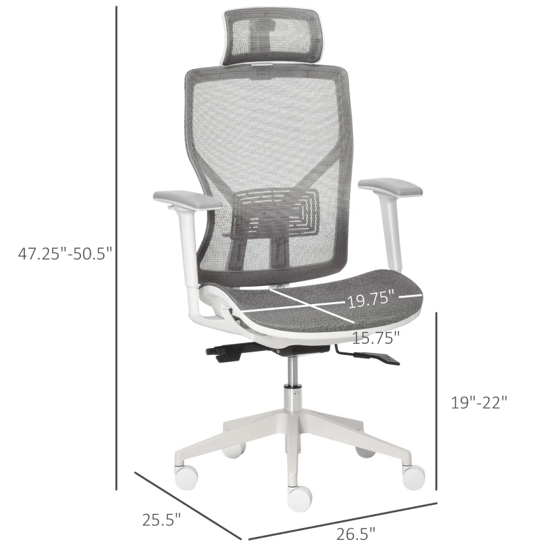 Vinsetto Ergonomic Office Chair with 360° , Wheel, Mesh Back, Adjustable Height & 3D Armrest for Home Office, Grey