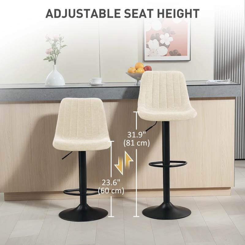 HOMCOM Adjustable Barstools Set of 2, Swivel Bar Stools with Back and Footrest for Kitchen Island Counter, Beige
