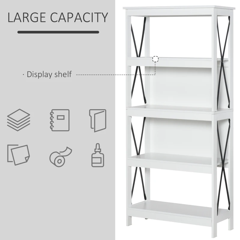 HOMCOM 4-Tier Bookcase, Display Shelf, Unit Storage Rack Organizer for Living Room, Office - White