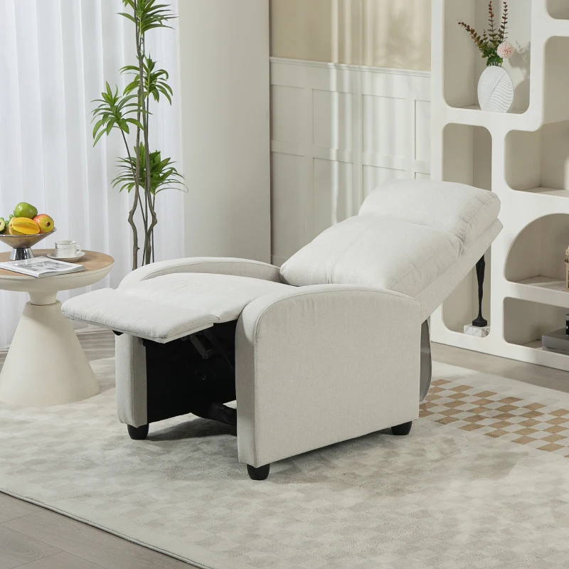 HOMCOM Manual Recliner Sofa Home Theater Seating, Single Reclining Sofa Chair with Padded Seat for Living Room, Cream White