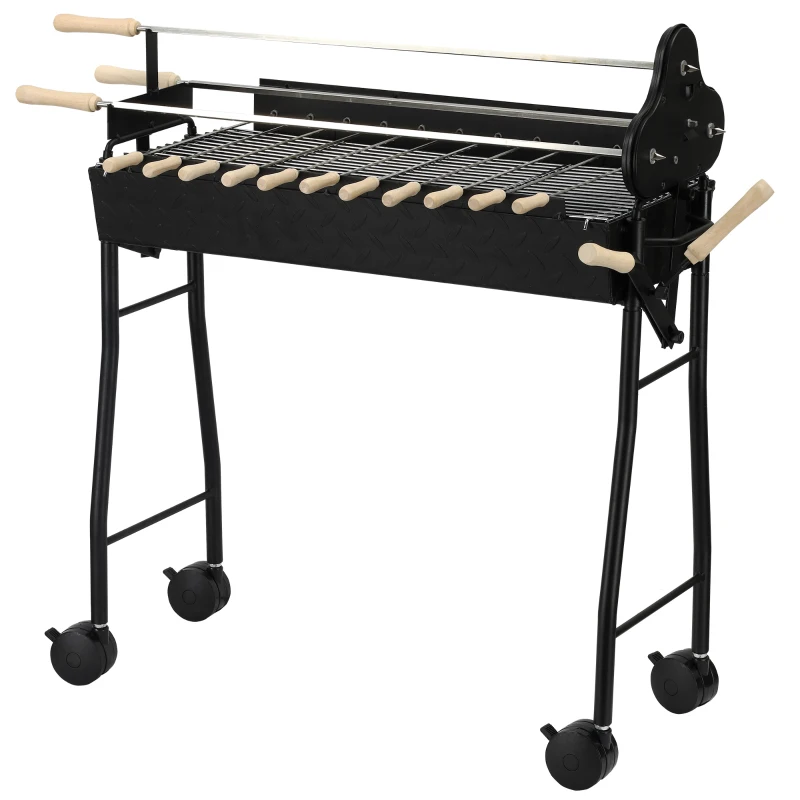 Outsunny Outdoor Cooking Grill Multifunctional Portable Charcoal Grill Barbecue Trolley, Black