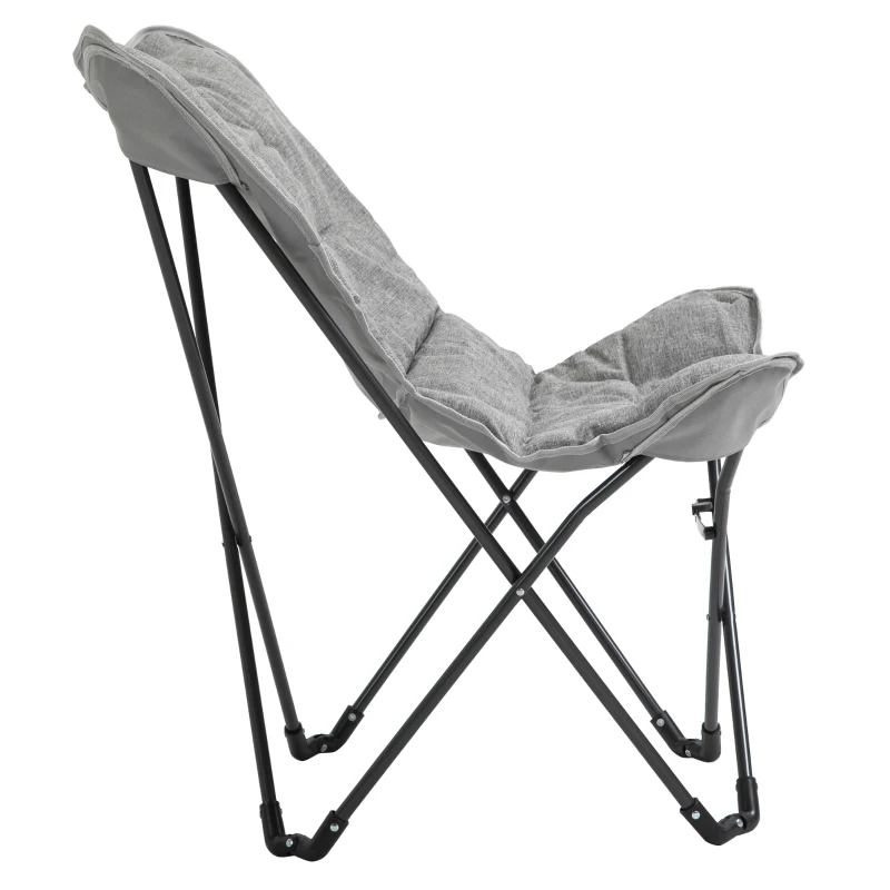 Outsunny Folding Camping Chair, Oversized Padded Lawn Chair w/ Steel Frame for Outdoor, Beach, Picnic, Hiking, Travel, Light Grey