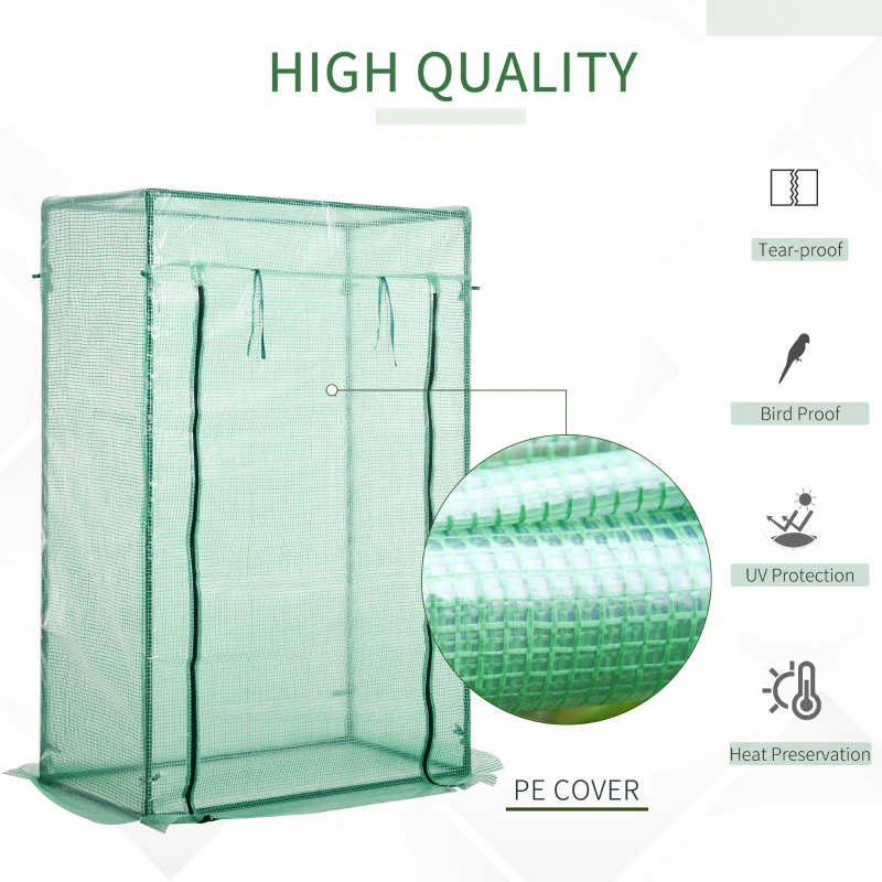 Outsunny 40"L x 20"W x 59"H Walk-in Garden Greenhouse with Durable Steel Frame Outdoor Hot House Tomato Plant Warm House w/ Roll up Door, PE Cover, Green
