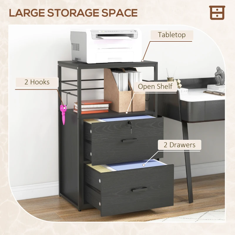 Vinsetto Lockable Filing Cabinet, 2 Drawer File Cabinet with Adjustable Hanging Bar for Letter, A4 and Legal Size, Black