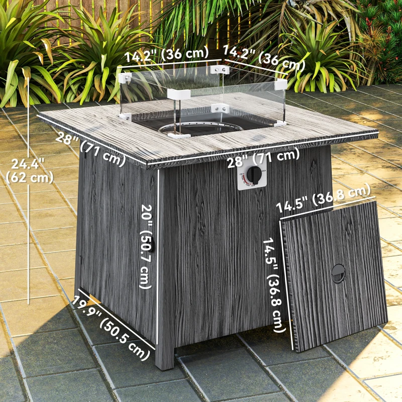 Outsunny 28" Propane Fire Pit Table 40,000 BTU Square Outdoor Gas Fire Table with Waterproof Cover, Adjustable Foot Pads