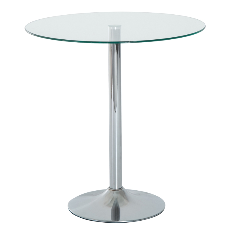 HOMCOM Round Dining Table, Modern Pub Table with Tempered Glass Top, Galvanized Metal Base, Small Dining Table, Silver