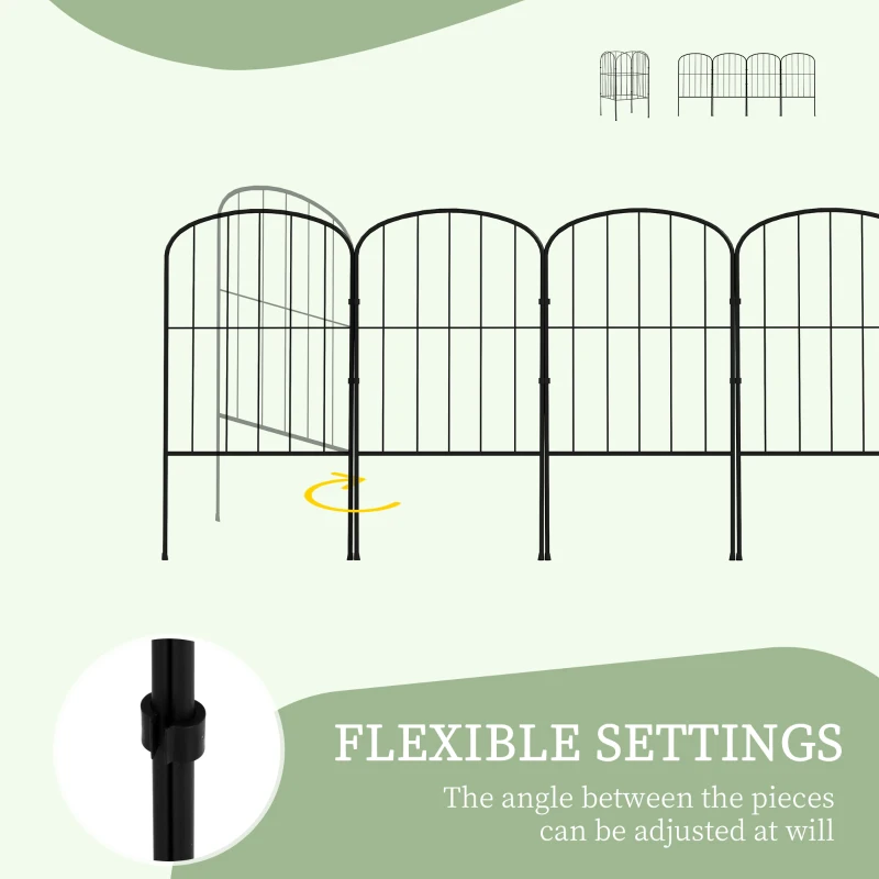 Outsunny 4 Pack Garden Fencing Border, Decorative Fence 4 Panels, Flower Edging Animal Barrier for Outdoor, Patio, Arched, Black