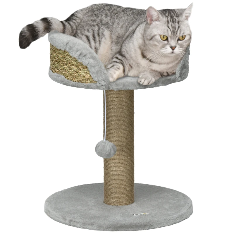PawHut Cat Tree with Scratching Post, Toy Ball, Perch, Small Cat Tower for Indoor Cats - 16" x 16" x 19", Grey