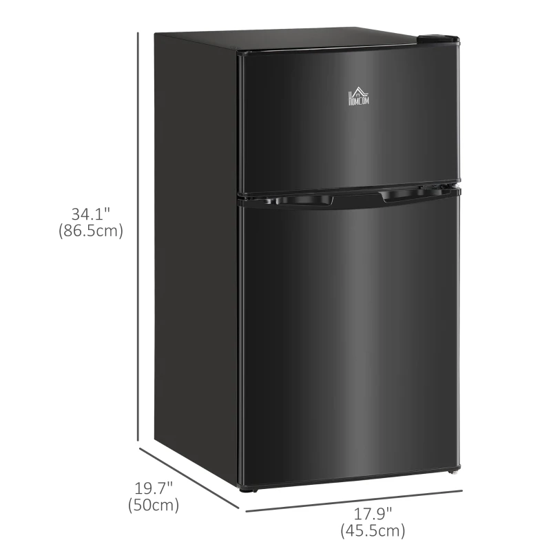 HOMCOM 3.2 Cu Ft Compact Refrigerator, Mini Fridge with Freezer, Adjustable Shelves and Reversible Doors for Bedroom, Black