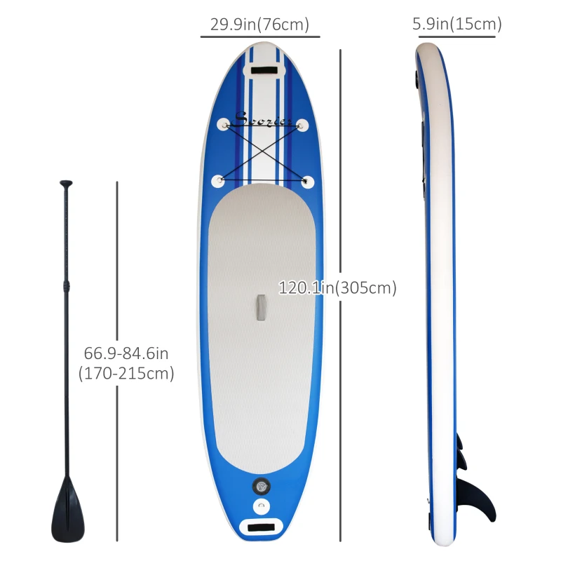 Soozier Inflatable Paddle Board, 120'' x 30" x 6" Stand Up Paddle Board Lightweight & Foldable w/ ISUP Accessories & Carry Bag, Aluminum Paddle, Fix Accessories Set, Air Pump, Leash