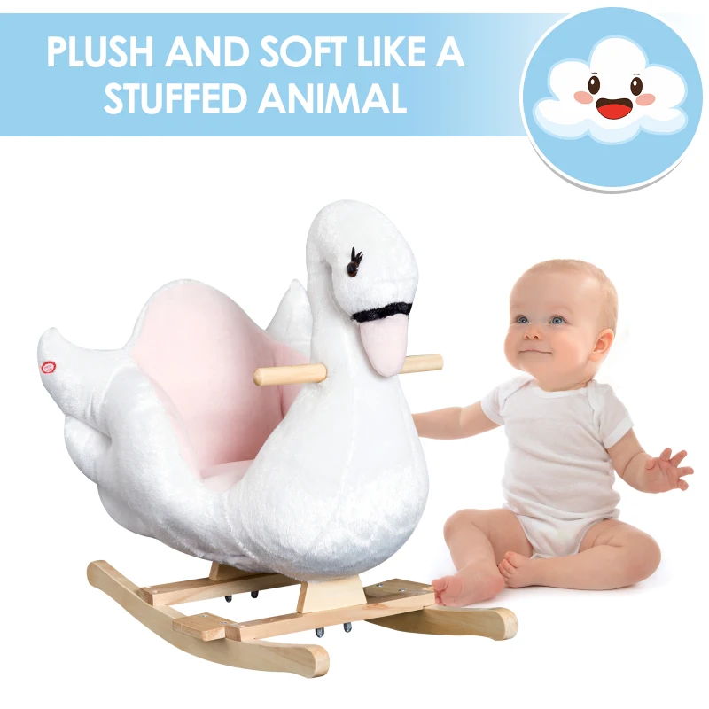 Qaba Soft Warm Kids Rocking Horse Child Plush Ride On Toy Swan Style Playtime with Lullaby Song White