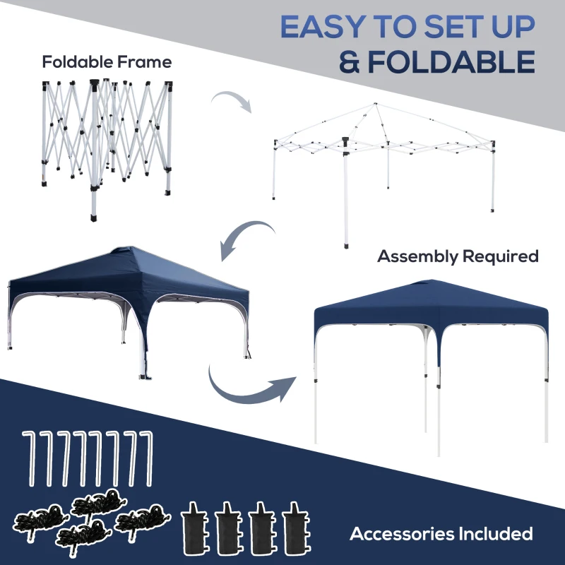 Outsunny 10' x 10' Pop Up Canopy Tent with Sand Bags, UPF 50+ Instant Sun Shelter, Tents for Parties, Height Adjustable, with Wheeled Carry Bag, for Outdoor, Garden, Patio, Navy Blue