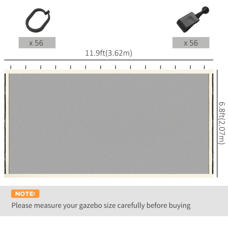 Outsunny Replacement Mosquito Netting for Gazebo 12' x 12' Black Screen Walls for Canopy with Zippers for Parties and Outdoor Activities, Cream White