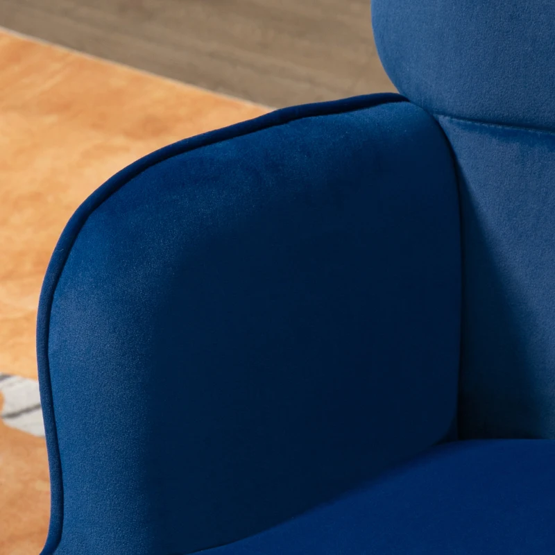 HOMCOM Modern Accent Chair with Ottoman, Upholstered Armchair with Footrest, Gold Metal Legs for Living Room, Bedroom, Dark Blue