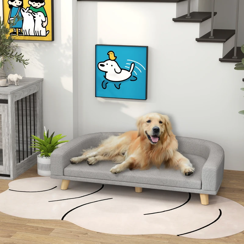PawHut Dog Sofa for Large Dogs with Washable Cover, Anti-slip Foot Pads, Grey