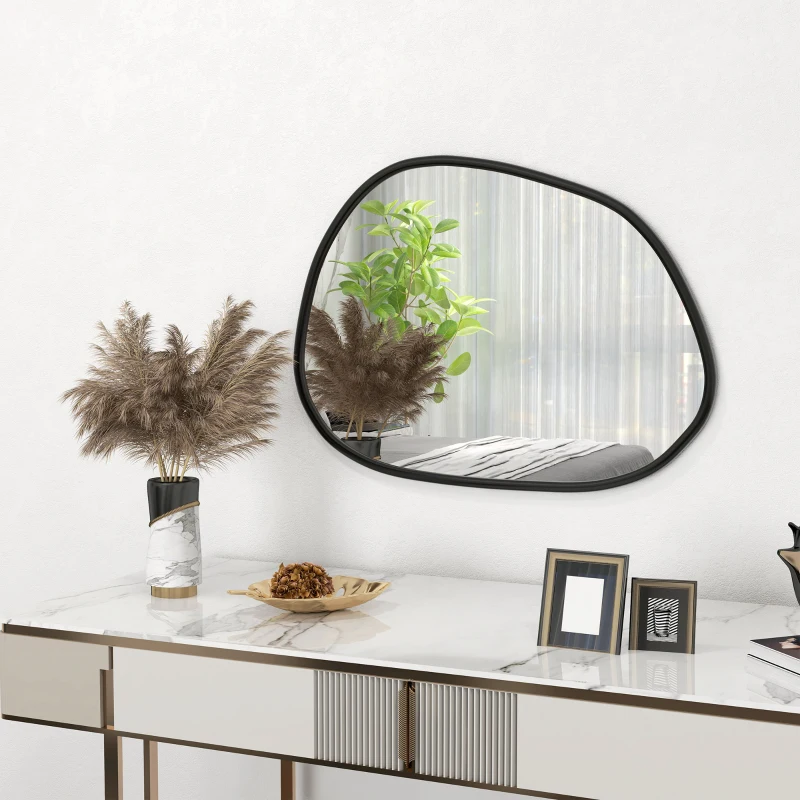 HOMCOM 27.5" x 19.5" Irregular Mirror, Decorative Vanity Mirror with Pine Wood Frame for Bathroom, Living Room, Bedroom, Black