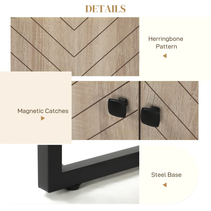 HOMCOM Sideboard Buffet Cabinet with 2 Adjustable Shelves and Steel Base, TV Stand, Coffee Bar Cabinet for Living Room, Oak