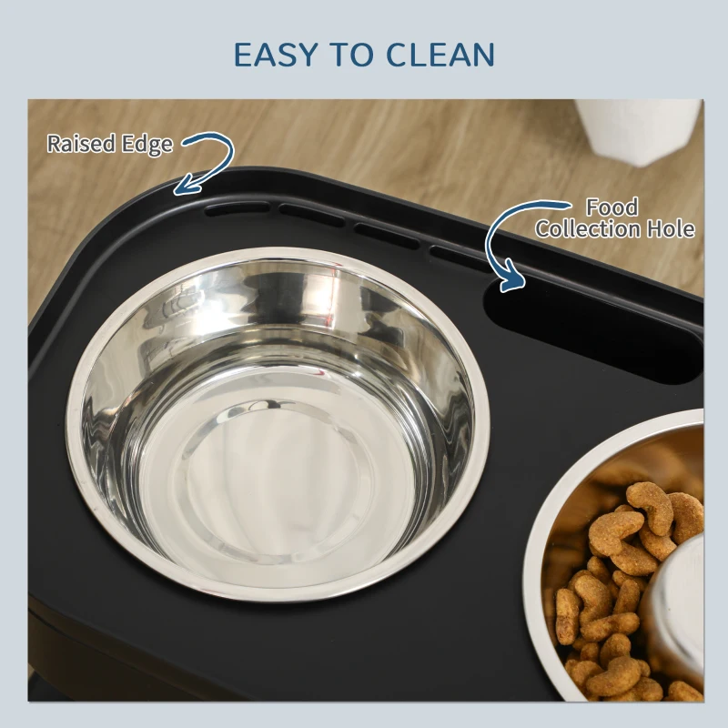 PawHut Pet Feeder, 4 Adjustable Heights Elevated Dog Bowls with Slower Feeder, Stainless Steel Food and Water Bowls, Raised Edge and Food Collection Hole