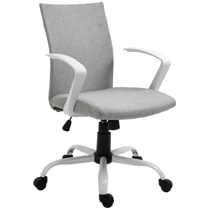 Vinsetto Linen Mid Back Office Chair With Tilt Function, Swivel Computer Chair, Light Grey