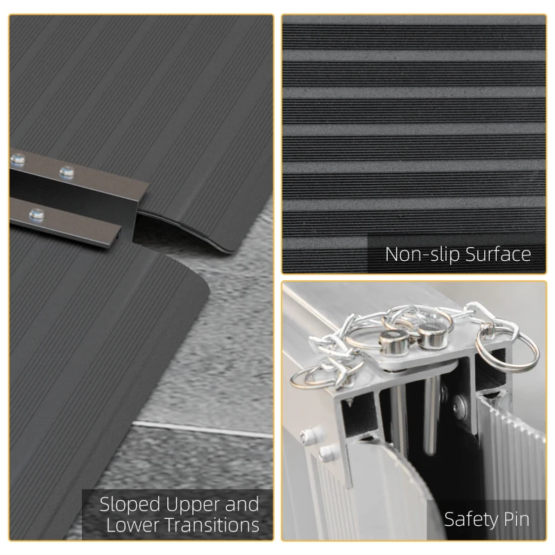 HOMCOM 5ft Wheelchair Ramp Scooter Mobility Non-Skid PVC Layering Portable Foldable Aluminium