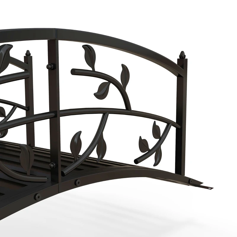 Outsunny 4' Metal Arch Garden Bridge Arc Footbridge with Guardrails and Decorative Vine Pattern, Black
