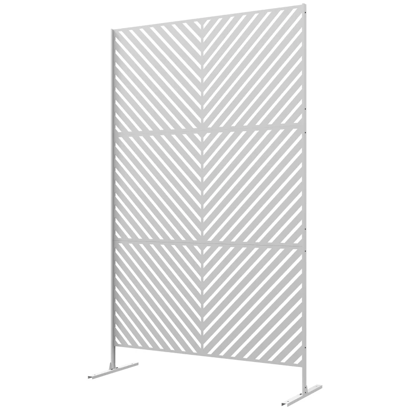 Outsunny 6.5FT Decorative Outdoor Divider, Metal Privacy Screen with Stand, Triangle Style, White
