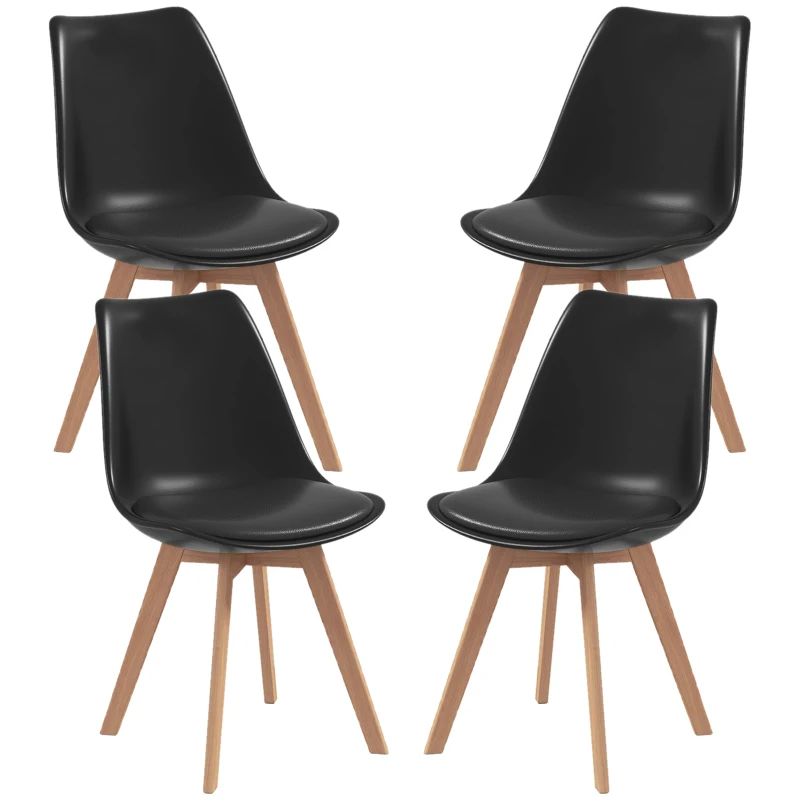 HOMCOM Modern Dining Table Chairs Set of 4, Rubber Wood Kitchen Table Chairs with PU Leather Cushion for Living Room, Bedroom