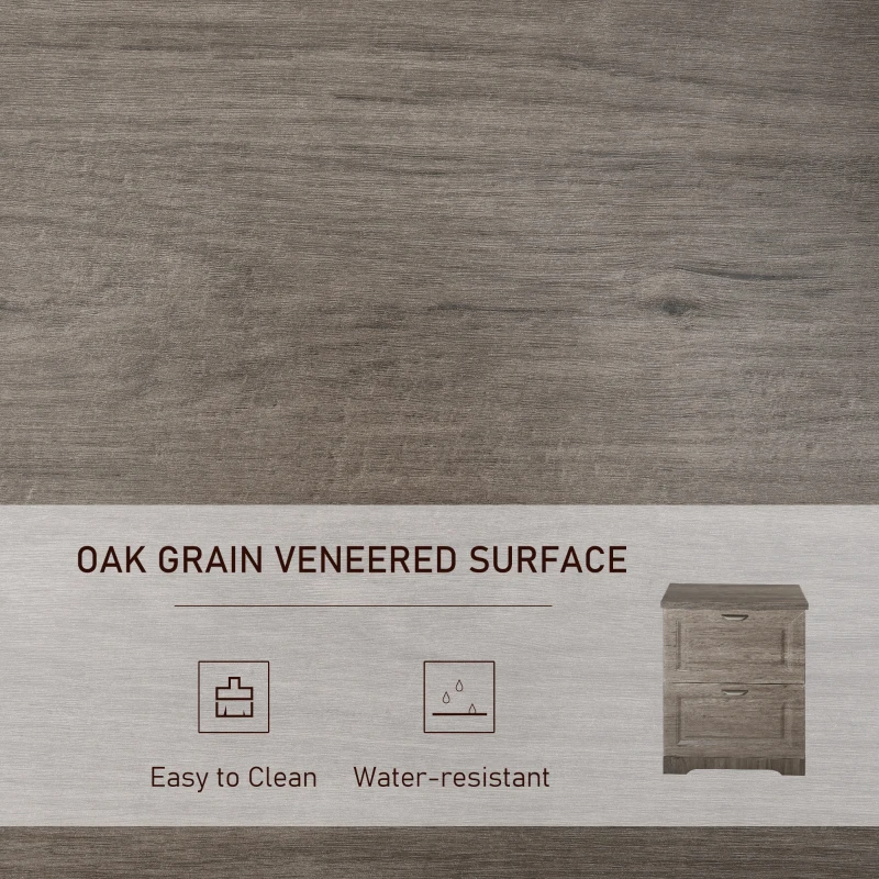 HOMCOM 2-Drawer Lateral File Cabinet Pedestal Documents Storage for Home Office, Grey Oak