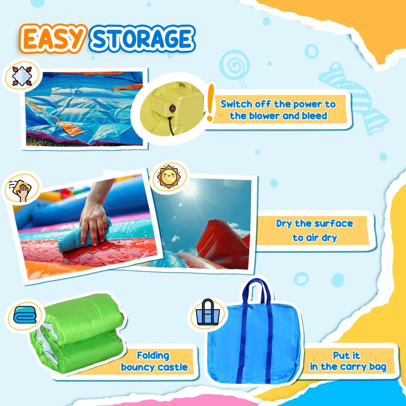 Outsunny Extra Large 8-in-1 Bouncy Castle for Kids, Inflatable Water Slide Bounce House w/ Slide Trampoline Pool Water Gun Ball-target Boxing Post Tunnel Carry Bag 750W Air Blower