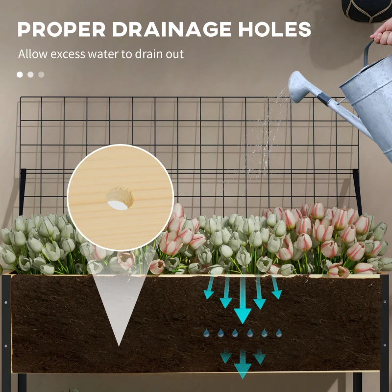 Outsunny Wooden Planter Box with Metal Legs, Raised Garden Bed with Trellis and Bed Liner, for Vegetables Flowers Herbs
