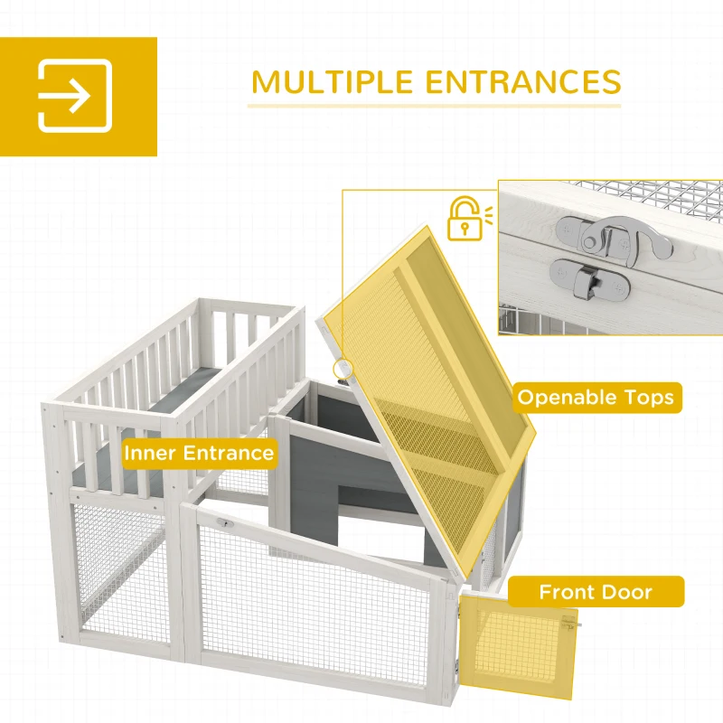 PawHut Rabbit Cage Outdoor Indoor Guinea Pig Cage with Run, Openable Tops, for 1-2 Rabbits, 37" x 35" x 24", Grey