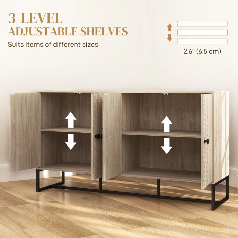 HOMCOM Sideboard Buffet Cabinet with 2 Adjustable Shelves and Steel Base, TV Stand, Coffee Bar Cabinet for Living Room, Oak