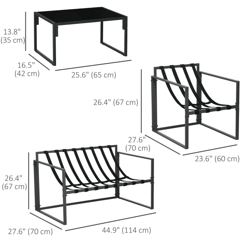 Outsunny 4 Piece Outdoor Furniture Set, Patio Conversation Set with Tempered Glass Table, Loveseat, 2 Chairs and Cushions, Beige
