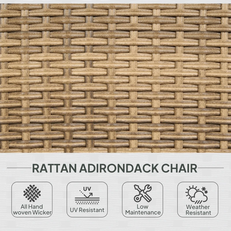 Outsunny Patio Adirondack Chair with Rattan Wicker, Soft Cushions, Tall Curved Backrest for Deck or Garden, Charcoal Gray