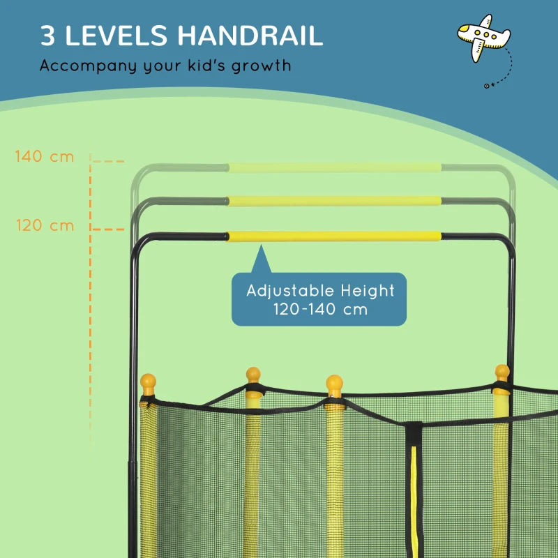 Qaba 4.6ft Kids Trampoline with Basketball Hoop, Horizontal Bar with Net for Children Ages 3-10, Yellow