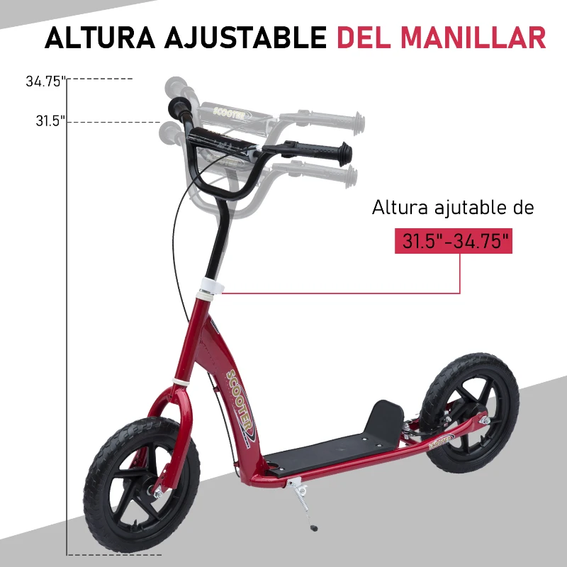 HOMCOM Kick Scooter for Kids 5-12 Years Old with Adjustable Height Handlebar, Non-slip Footplate, Big Wheels, Rear Brake, Red(m-7)