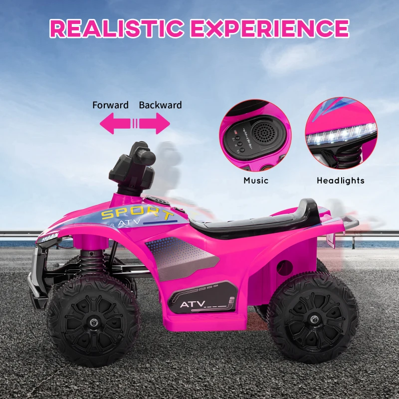 Qaba Kids ATV Quad, 6V Ride On Toy with Rechargeable Battery, Light, Music, Forward & Reverse for Toddlers, Pink