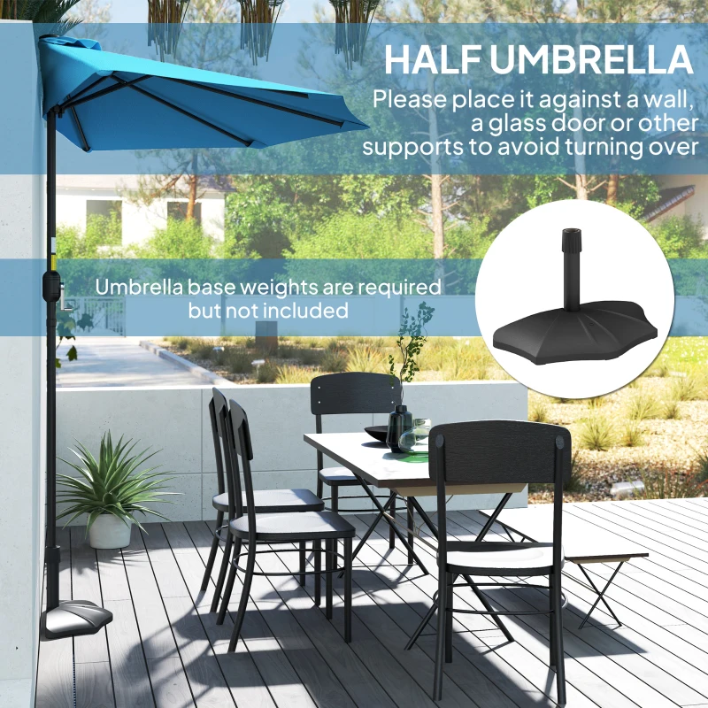 Outsunny 9ft Half Round Umbrella Outdoor Patio Garden Balcony Parasol Window Sun Shade w/ 5 Ribs, Light Blue