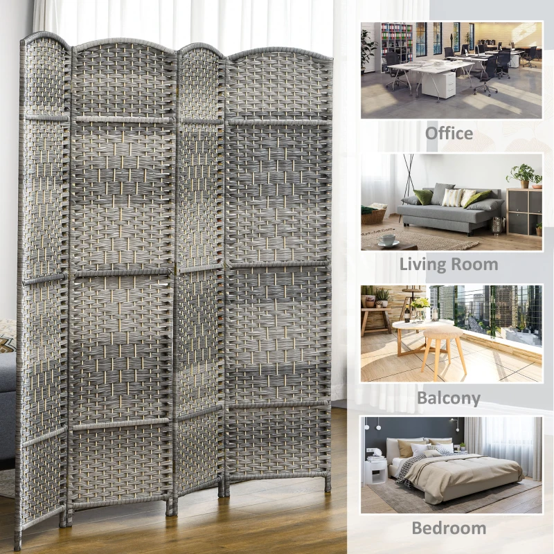 HOMCOM Folding Room Divider Screen 6 Panel 6' Tall Privacy Screen Freestanding Wood Partition for Home Office, Mixed Gray