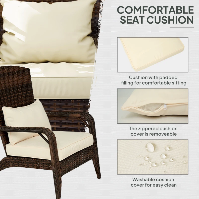 Outsunny Patio Adirondack Chair with Rattan Wicker, Soft Cushions, Tall Curved Backrest for Deck or Garden, Cream White