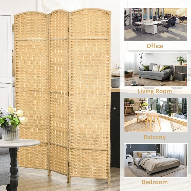 HOMCOM Folding Room Divider Screen 3 Panel 6' Tall Privacy Screen Freestanding Wood Partition for Home Office, Nature Wood