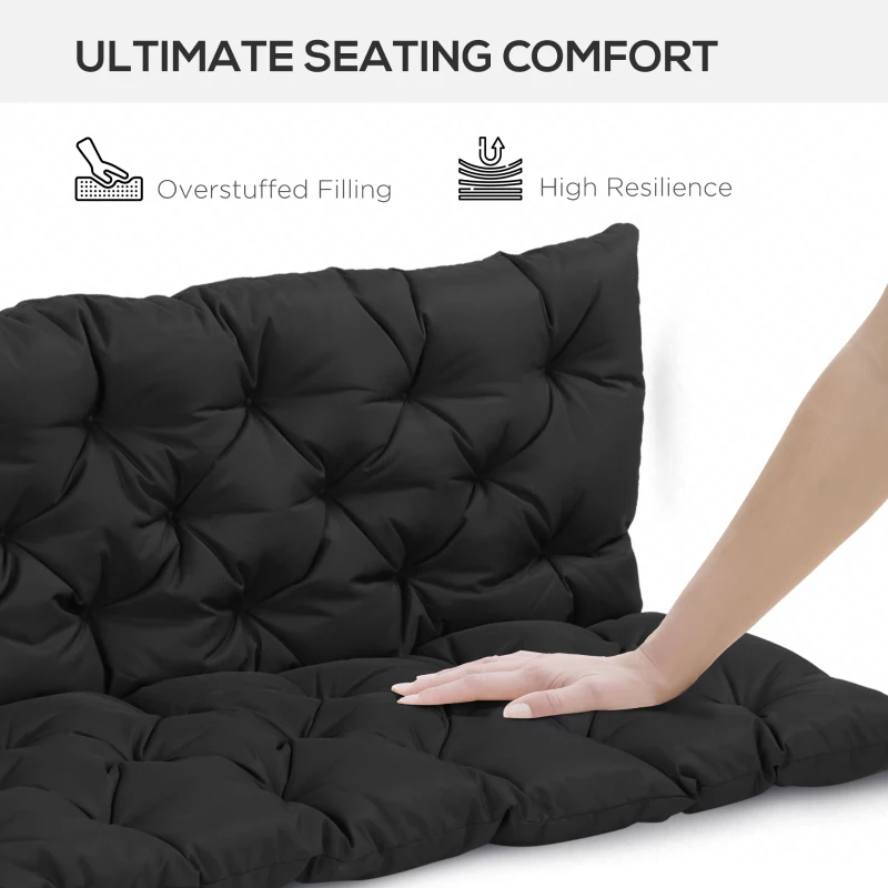 Outsunny 59" x 38" Tufted Bench Cushion for Outdoor Furniture, 3-Seater Replacement for Swing Chair, Patio Sofa/Couch, Black