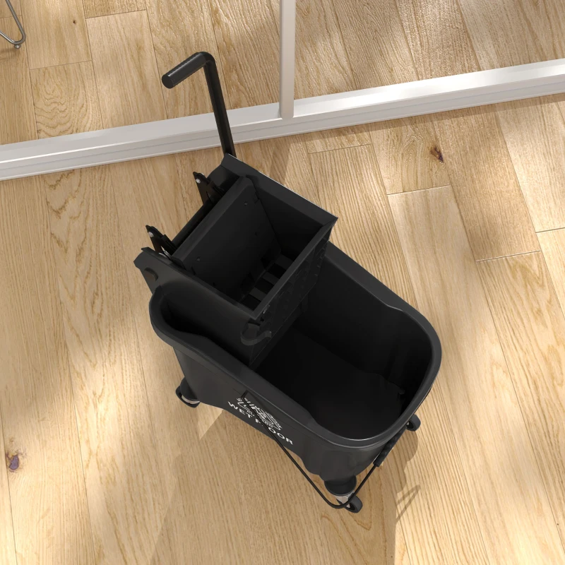 HOMCOM Mop Bucket with Wringer on Wheels for Floor Cleaning, 38 Quart Down Press Wringer with Handle, Black
