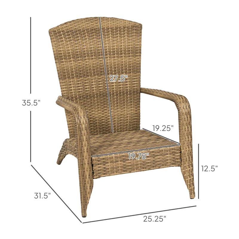 Outsunny Patio Adirondack Chair with Rattan Wicker, Soft Cushions, Tall Curved Backrest for Deck or Garden, Charcoal Gray