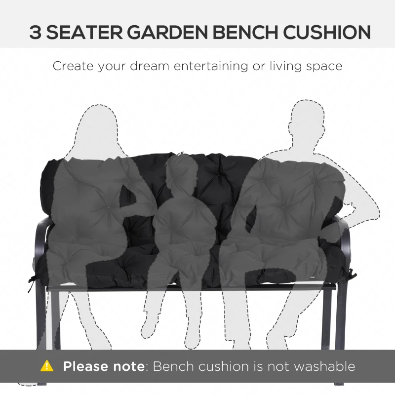 Outsunny 59" x 38" Tufted Bench Cushion for Outdoor Furniture, 3-Seater Replacement for Swing Chair, Patio Sofa/Couch, Black