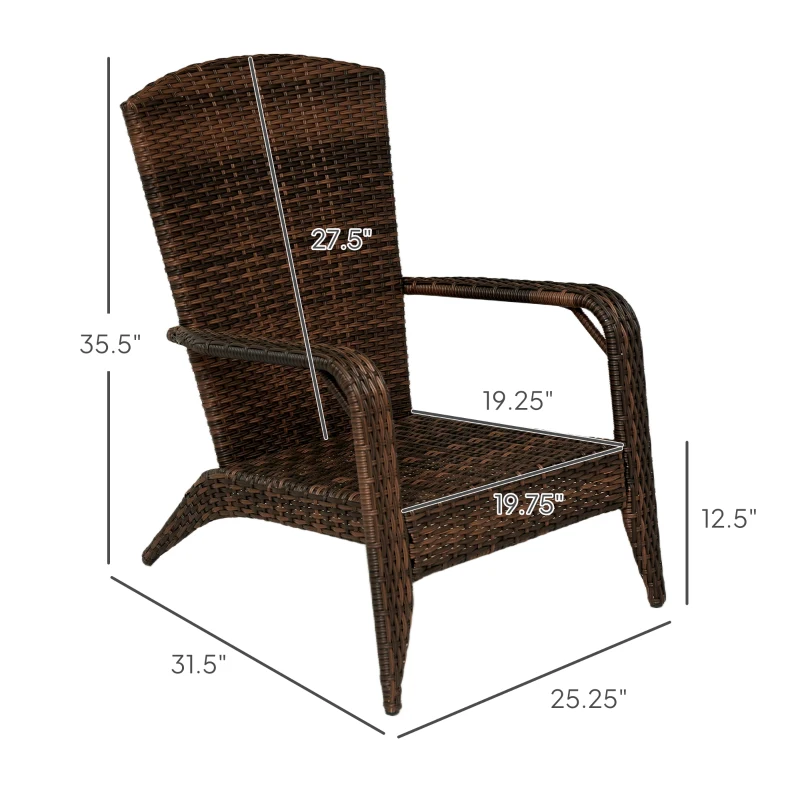 Outsunny Patio Adirondack Chair with Rattan Wicker, Soft Cushions, Tall Curved Backrest for Deck or Garden, Cream White