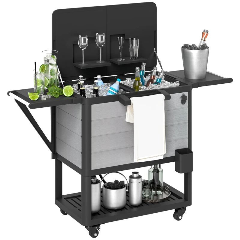 Outsunny 104 Quart Large Capacity Outdoor Cooler Cart, Patio Rolling Ice Chest with Bottle Opener Shelves Wheels, Gray
